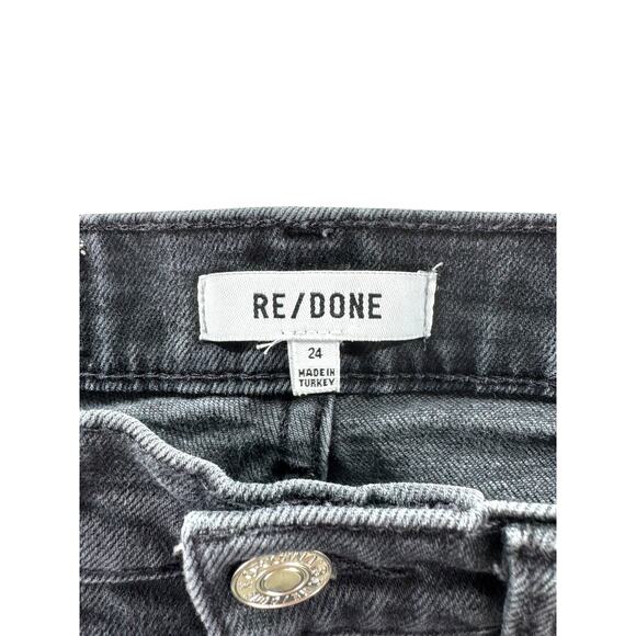 Re/Done 70s Stove Pipe Jeans Faded Black 24 Button Fly Raw Hem High Waist Crop - Picture 3 of 13
